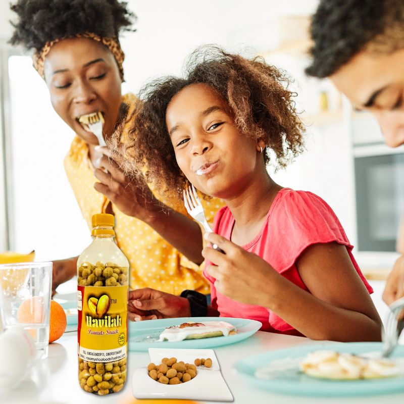 Havilah Coated Peanut Snacks with family